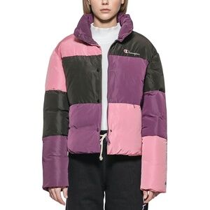 Champion Color Block Puff Down Jacket In Pink
